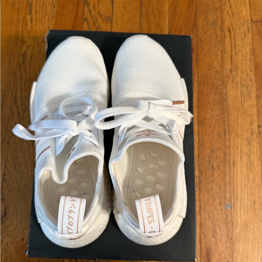 Adidas NMD R1 Boost White Rose Gold Copper Metallic Women's US 6 1/2 Shoes